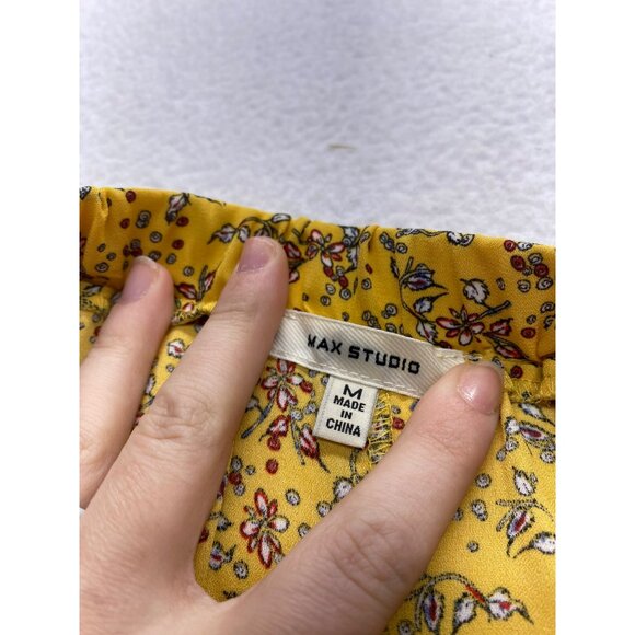 Max Studio Womens Medium Yellow Floral Button-Front A-Line Skirt #7068 - Picture 5 of 6